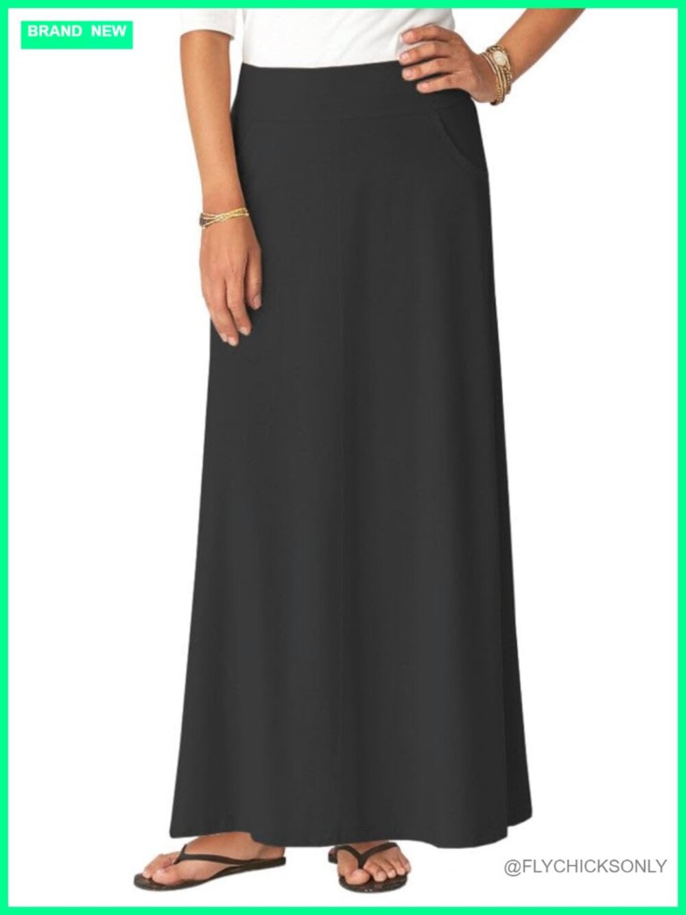 Stretch Cotton Knit A-Line Maxi Skirt Jeans-Style Pockets